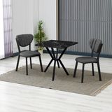 Armens Life Elma Modeli Kare Mutfak Masa Sandalye Takımı 2 Sandalye 1 Siyah Mermer Desen Masa 70X70 Keten Kumaş - Füme