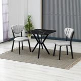 Armens Life Elma Modeli Kare Mutfak Masa Sandalye Takımı 2 Sandalye 1 Siyah Mermer Desen Masa 70X70 Keten Kumaş - Gri