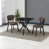 Armens Life Elma Modeli Kare Mutfak Masa Sandalye Takımı 2 Sandalye 1 Siyah Mermer Desen Masa 70X70 Keten Kumaş - Kahverengi