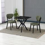 Armens Life Elma Modeli Kare Mutfak Masa Sandalye Takımı 2 Sandalye 1 Siyah Mermer Desen Masa 70X70 Keten Kumaş - Yeşil