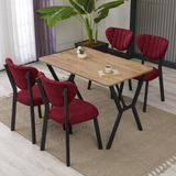 Armens Life Elma Modeli Masa Sandalye Takımı, 4 Sandalye 1 Sabit Ceviz Masa 110 x 70 cm , Keten Kumaş - Bordo - 70x70