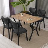 Armens Life Elma Modeli Masa Sandalye Takımı, 4 Sandalye 1 Sabit Ceviz Masa 110 x 70 cm , Keten Kumaş - Füme - 70x70