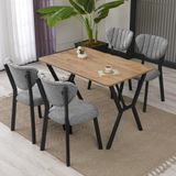 Armens Life Elma Modeli Masa Sandalye Takımı, 4 Sandalye 1 Sabit Ceviz Masa 110 x 70 cm , Keten Kumaş - Gri - 70x70