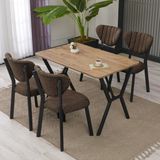 Armens Life Elma Modeli Masa Sandalye Takımı, 4 Sandalye 1 Sabit Ceviz Masa 110 x 70 cm , Keten Kumaş - Kahverengi - 70x70