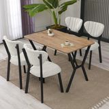 Armens Life Elma Modeli Masa Sandalye Takımı, 4 Sandalye 1 Sabit Ceviz Masa 110 x 70 cm , Keten Kumaş - Krem - 70x70