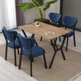 Armens Life Elma Modeli Masa Sandalye Takımı, 4 Sandalye 1 Sabit Ceviz Masa 110 x 70 cm , Keten Kumaş - Lacivert - 70x70