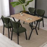 Armens Life Elma Modeli Masa Sandalye Takımı, 4 Sandalye 1 Sabit Ceviz Masa 110 x 70 cm , Keten Kumaş - Yeşil - 70x70