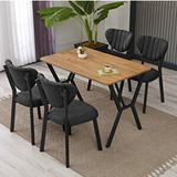 Armens Life Elma Modeli Masa Sandalye Takımı, 4 Sandalye 1 Sabit Ceviz Masa 110x70 Cm, Keten Kumaş Antrasit