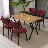 Armens Life Elma Modeli Masa Sandalye Takımı, 4 Sandalye 1 Sabit Ceviz Masa 110x70 Cm, Keten Kumaş Bordo
