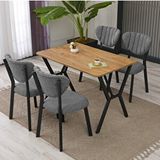 Armens Life Elma Modeli Masa Sandalye Takımı, 4 Sandalye 1 Sabit Ceviz Masa 110x70 Cm, Keten Kumaş Gri