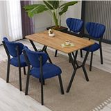 Armens Life Elma Modeli Masa Sandalye Takımı, 4 Sandalye 1 Sabit Ceviz Masa 110x70 Cm, Keten Kumaş Lacivert