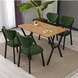 Armens Life Elma Modeli Masa Sandalye Takımı, 4 Sandalye 1 Sabit Ceviz Masa 110x70 Cm, Keten Kumaş Yeşil