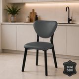 Armens Life Elma Suni Deri Metal Sandalye 30x40 D Profil Cafe Restoran Lokanta Bahçe Mutfak Sandalyesi Siyah - Gri