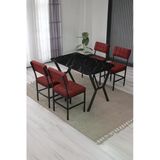 Armens Life Mobilya, Lojistik & Elektronik Ticaret Armens Life Mobilya, Lojistik & Elektronik Ticaret Dubai Mutfak Masa Sandalye Takımı 4 Kişilik Masa Takımı Yemek Odası Takımı Siyah Mermer - Kırmızı