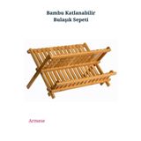 Armese Bambu Bulaşık Sepeti Doğal Bambu Tabaklık Bulaşıklık 42 cm