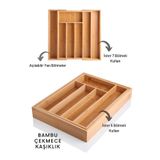 ARMESE Modern ME58 Ölçü Ayarlı 5-7 Bölmeli Bambu Kaşıklık - Çekmece İçi Tezgah Üstü Kaşıklık Organizer