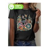 ARMHEM Pamuklu Oversize Butterfly Bicycle Baskılı Kısa Kollu Bisiklet Yaka Rahat Günlük T-shirt