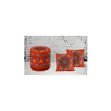 Armi Puf Filler Desenli Kırmızı Yuvarlak Puf+2 Kırlent Kılıfı