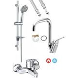 Armilla Armatür Eko Sürgülü Duş Seti Banyo Bataryası ve Köşe Borulu Banyo Lavabo Bataryası Musluğu Sıcak Soğuk Çift Su Girişli