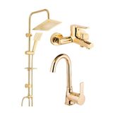 ARMİLLA ARMATÜR Kare Gold Robot Duş Sistemi Banyo Bataryası Ve Lavabo Bataryası Musluğu 3’lü Set GOLD KR ROBOT DUŞ 3 DLT