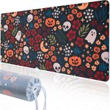 Armindou Cadılar Bayramı Kafatası Mouse Pad Büyük Oyun Çiçekleri Kabaklar Masaüstü Bilgisayar Klavyesi Ofis Masası Pedi Mat için, Gotik Masa Koruyucu Mat, 16x36