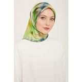 Armine 9136-02 Lacivert Neon Yeşil Batik Desen Tivil İpek Eşarp