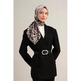 Armine Desenli Saf Ipek Twill Eşarp 9355-09, Gri