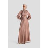 Armine Drapeli ve İşlemeli Abiye Elbise 24K9914 Bronz - 40
