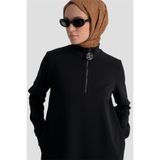Armine Fermuar Detaylı Basic Tunik Siyah