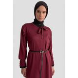 Armine Fularlı Triko Elbise 25KTD955 Bordo - 36 - 38