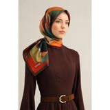 Armine Geometrik Desenli İpek Eşarp, Tek Ebat, E25YA9331D01, HAKİ, kadın