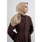 Armine Klasik Desenli Saf İpek Twill Eşarp, Tek Ebat, E25KA9404D02, Bej, kadın
