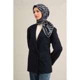 Armine Klasik Desenli Saf İpek Twill Eşarp, Tek Ebat, E25YA9351D02, LACİVERT, kadın