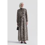 Armine Leopar Desenli Elbise Kahverengi - 44