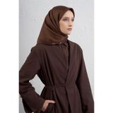 Armine Monogram Desenli Saf İpek Twill Eşarp, Tek Ebat, E25KA9401D02, Acı Kahve, kadın