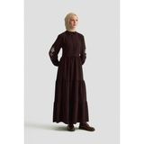 Armine Nakışlı Katlı Elbise 25KD1121 Kahverengi - 40