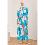 Armine Naturel Geometrik Desenli Elbise 23Y9648 Mavi