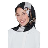 Armine Nostalji Serisi Sura Ipek Eşarp 7832-20, Siyah, Beyaz, Gold
