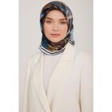 Armine Nostalji Sura İpek Eşarp IST 8843-38 İndigo Mavisi Geometrik Desen