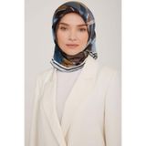 Armine Nostalji Twill İpek Eşarp İndigo Mavisi Geometrik Desen cm, 90x90, E22KA8843D02, 38, kadın