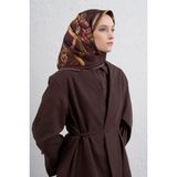 Armine Obje Desenli Saf Ipek Twill Eşarp 9422D 02 - Acı Kahve - 90 x 90 cm