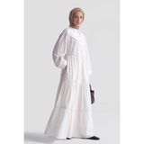 Armine Oversize Katlı Poplin Elbise Ekru - 42