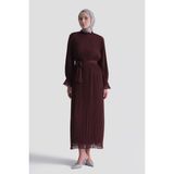 Armine Piliseli Kuşaklı Elbise Bordo - 44