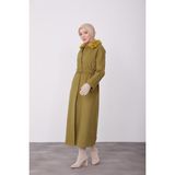 Armine Seyyar Kürklü Fit Manto 23K8603 Asit - 38 - Yağ Yeşili