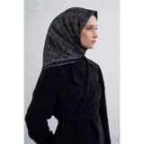 Armine Soyut Desenli Saf İpek Twill Eşarp, Tek Ebat, E25KA9405D02, Siyah, kadın