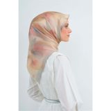 Armine Sura Saf İpek Eşarp 9519 - 04 Krem Kırmızı Çiçek Pastel Desen