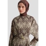 Armine Toka Detaylı Desenli Elbise Kahve - Kahverengi - 42