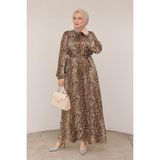Armine Trend 24KT904 Kahve Trend Leopar Desenli Beli Kemerli Elbise