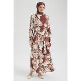 Armine Trend Arkadan Fermuarlı Kolları Düğmeli Elbise-Bordo 25YT923 - 38