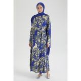 Armine Trend Arkadan Fermuarlı Kolları Düğmeli Elbise-Saks 25YT923 - 38